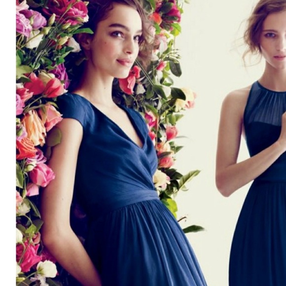 NWT J.Crew Mirabelle Silk Chiffon Dress in Navy - Picture 2 of 9